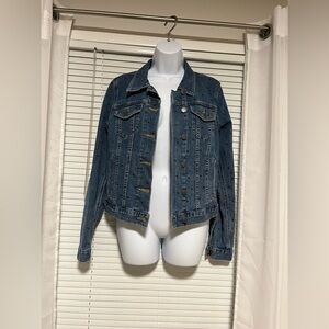 LOFT Polka Dot Jean Jacket Button Front Womens Size Medium